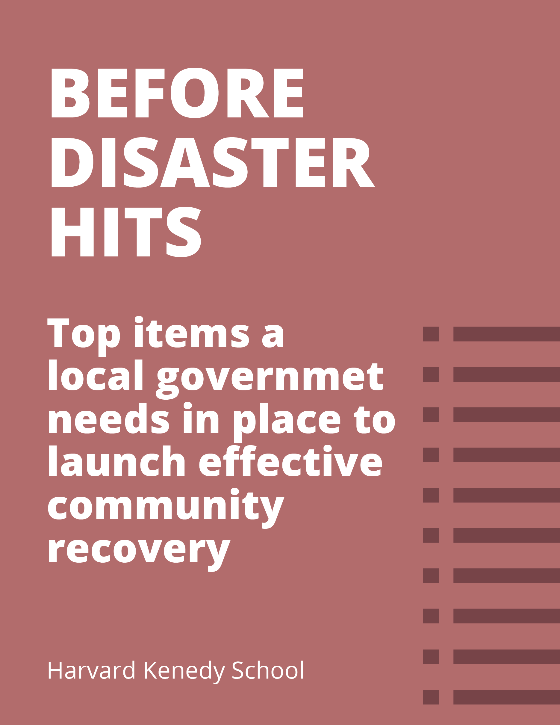 Pre-Disaster Recovery Planning Toolkit for Local Governments