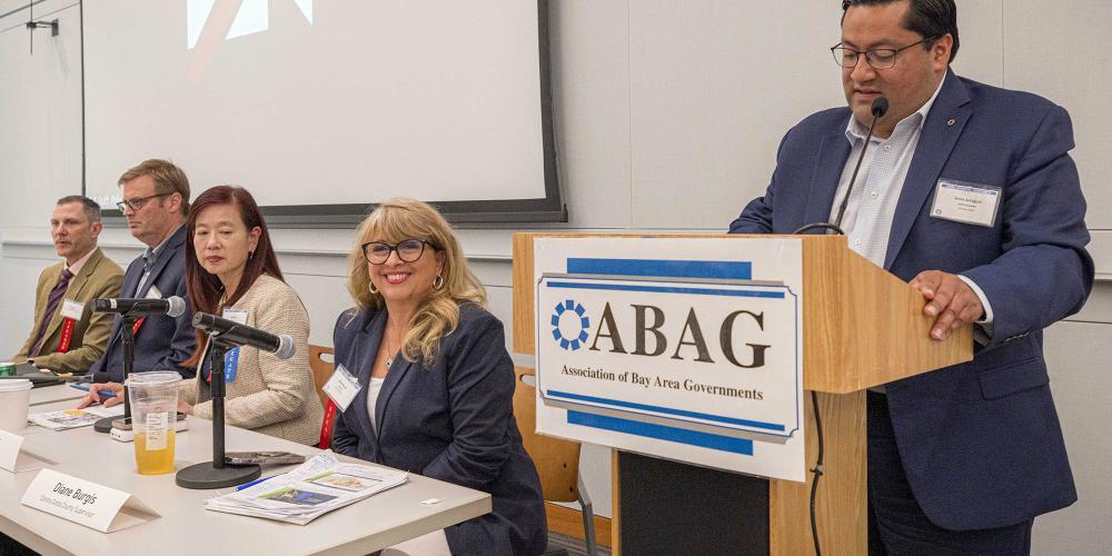 ABAG President Jesse Arreguin and panelists at the 2023 General Assembly.