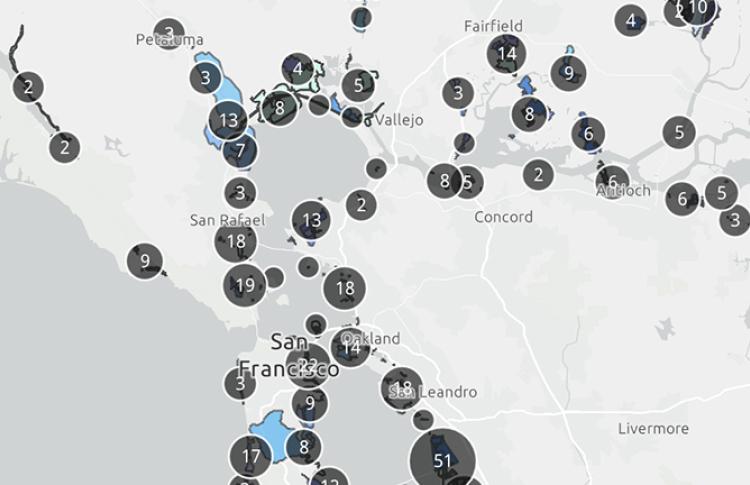 Screen capture of a portion of the Bay Adapt mapping tool.